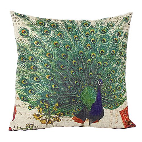 Luxbon 4er Set Pfau Peacock Leinen Kissenbezug Wurfkissenbezug Pillowcase Cafe Auto Haus Deko 18 x 18 “ - 6