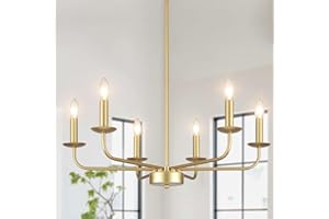 ‎ASHUAQI Kronleuchter Gold Vintage, 6 Flammig Kronleuchter Modern, Pendelleuchte Gold Hängelampe mit E14 Fassung, Deckenlampe Wohnzimmer Hängend für Schlafzimmer, Küche, Esszimmer, Flur