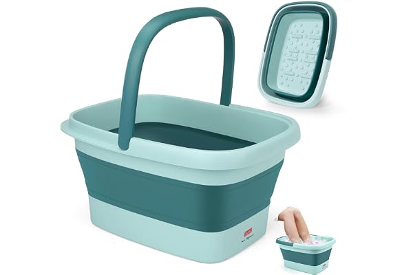 DEANIC Bain de Pied Plié, Massage des Pieds Bassine Pied, Thalasso Avec 8 Jeux de Rouleaux de Massage et 54 Bosses, Bain Avec Poignée Portable (Bleu)