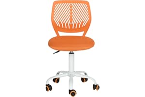 FurnitureR Sedia da gioco per bambini, sedia da ufficio, sedia da gamer, sedia da scrivania, design ergonomico moderno, senza braccio, altezza della seduta, ruote in gomma, arancione