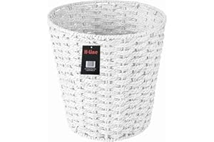 H-LINE White Paper Rope Round Basket Storage Waste Paper Rubbish Bin Country Style Bathroom Bedroom Office