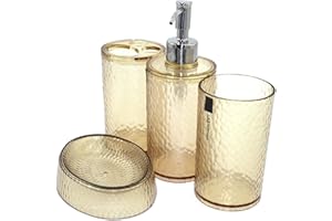 London Boutique 4 Pieces Bathroom Accessory Set Clear Soap Dispenser Toothbrush Holder Tumbler Soap dish (Clear Brown)