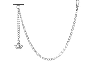 ZTA Men's Albert Chain Pocket Watch Chain Vest Chain for Men FOB T Bar with Swivel Clasp with Crown Design Pendant FOB Charm