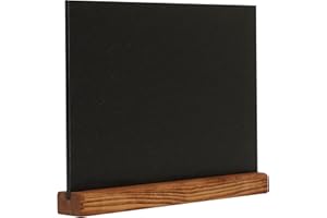 EUROPEL Présentoir de table style ardoise A4 horizontal, pied en bois de pin finition bois naturel, pour marqueur à base d'eau, présentation recto-verso, pour restaurant, hôtel, conférence, festivals