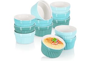 COM-FOUR® 12x Stampi per soufflé da forno - ciotole in ceramica creme brulee - Pirottini per dessert di 200 ml - in diverse tonalità di verde