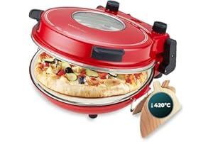 Cecotec Forno grill elettrico per pizza Fun Pizza&Co Mamma Mía Vista, 1200 W, Timer 15 min, Temperatura massima di 420ºC in 3 min, Finestra di visualizzazione, Piastra in pietra, Rosso