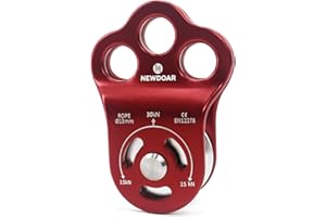 NewDoar 30 KN Certifié CE Poulie d'escalade de Sauvetage à Trois Trous Micro Poulie pour Transport de Corde Max 13 mm avec Roulement pour Rappel Tyrolienne Plaques Latérales Durables