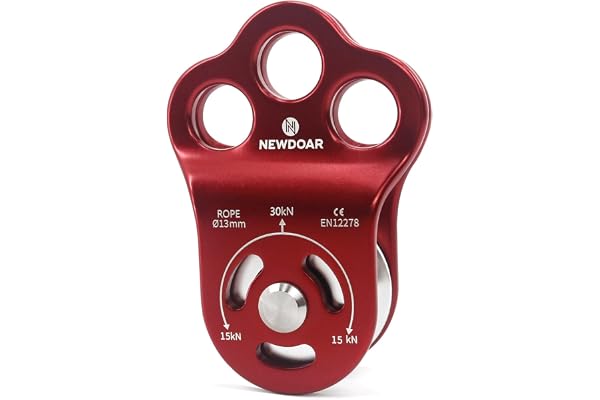NewDoar 30 KN Certifié CE Poulie d'escalade de Sauvetage à Trois Trous Micro Poulie pour Transport de Corde Max 13 mm avec Roulement pour Rappel Tyrolienne Plaques Latérales Durables