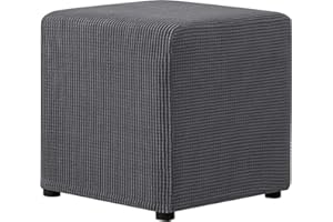 HOOWARM Stretch Hockerbezug Quadratisch/Rund 40x40/45x45CM Gray Ottomane Schonbezug Jacquard Bezug Ottomane Luxuriöser Abdeckung Überzug Hocker Protector Waschbar Hockerabdeckung (Color : A2, Size : 40x40cm