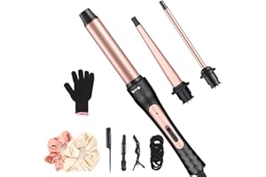 JAETON Lockenstab 3 in 1 Lockenwickler Set Welleneisen Multifunktions Austauschbare Keramikbeschichtung Lockenstäbe, Schnelle Erwärmung, mit Handschuh und 2 Clips