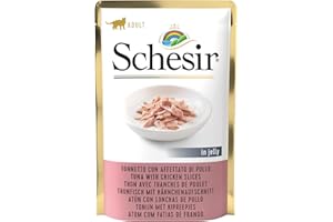 Schesir, Nourriture Humide pour Chats Adultes, saveur Bacoreta avec tranches de Poulet, Préparé en gelée Molle - Total 1,7 kg (20 x 85 GR)