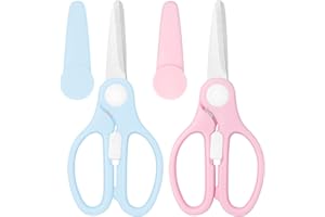 Vutyvve Stainless Steel Food Kids Scissors Set with Travelling Storage Case, Ideal for Cutting Meat, Pasta, Vegetables, Pink/Blue.