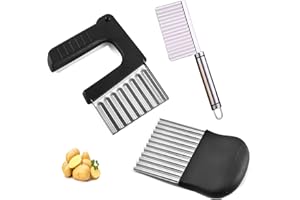 WUERQIE Lot de 3 Couteau Tranches Ondulée,Couteau Ondulé à Pommes de Terre,Couteau à pommes de terre en acier inoxydablepour Coupe Pommes de Terre, Légume,Oignon, Concombre,Carot