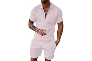 Hoefirm Survêtement 2 pièces pour homme avec polo à manches courtes et fermeture éclair