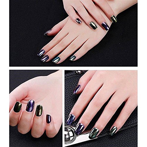 8 Farben Chrom Spiegel Nagel Puder Glatter Schimmer Glänzender Glitter Effekt Nagel Kunst DIY - 6