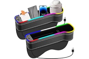 TECHEXTRA 2 contenitori per sedili auto, console centrale con porta bevande e porta USB, organizzatore per auto per la console centrale anteriore, con luce a LED a 7 colori