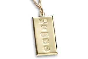 CHRISTOPHER JAMES OF LONDON Personalised Solid 9ct Yellow Gold Large Ingot Pendant With Custom Hallmark 30mm x 16mm and Optional 1.6mm Wide Diamond Cut Curb Chain In Gift Box (available in 16" to 24")