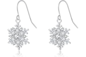 SLUYNZ 925 Sterling Silver Christmas Snowflake Dangle Earrings for Women Girls Teens CZ Snowflake Drop Earrings Dangle