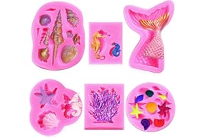 Zueyen 6 moldes de silicona para fondant de chocolate con temática marina para decoración de pasteles o hacer arcilla