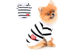 PAIDEFUL Gestreiftes Hundehemd für Kleine Mittelgroße Hunde Katzen Mädchen Jungen Weste T-Shirts mit Rotem Herz Atmungsaktive Tanktops Welpen Chihuahua Yorkie Kleidung Haustier Sommer Gehen im Freien