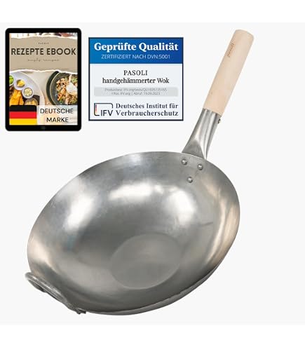 Craft Wok 46cm - Wok Cantonais Acier Carbone Martelé Main | Fond Round, Pour Cuisine Asiatique