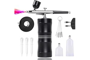 SONGYUKA Airbrush Kit with Compressor, Airbrush Compressor Rechargeable Upgraded 1200Amh 32PSI with 0.3mm Nozzle and Air Brush Kit for Painting,Nail Art,Tattoo,Cleaner Set(black2)