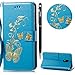 Produktbild Nokia 6 Handyhülle,Nokia 6 Hülle,WIWJ PU Cover Case Leder Flip Wallet Schutzhülle Stoßfest Bumper mit Kartenhalter Klappständer Magnetic Case Hülle Premium Schutzhülle Case[Heißprägen Prägung Schmetterlinge Ledertasche] Kreative Muster Design Bookstyle Tasche Flip Brieftasche Case Hülle für Nokia 6+1x Touch Stylus Pen-Blau