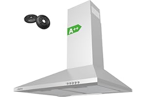 CIARRA CBCS6201 A++ Dunstabzugshaube 60 cm Umluft 370 m³/h Silber Edelstahl Pyramide Wandmontage Wandhaube mit CBCF002X2 Aktivkohlefilter 3 Leistungsstufen Abluft Abzugshaube