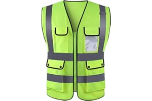 Panegy Gilet Sicurezza Alta visibilità Multi-Tasche Gilet Riflettente Giubbotto Multifunzione Gilet Sicurezza con Bande Catarifrangenti Cerniera