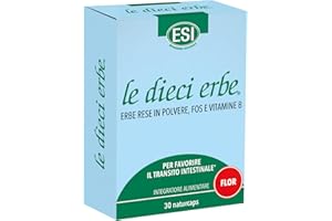 ESI - Le Dieci Erbe Flor, Integratore Alimentare Vegetale con FOS, Lassativo Naturale Contro Stitichezza, Costipazione e Flatulenza, Regola il Transito Intestinale, Senza Glutine e Vegan, 30 Naturcaps
