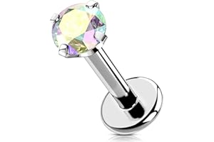 OUFER Body Piercing Lip Piercing Jewellery 16G Helix Piercings Internally Labret Earring 5/6/8/10/12mm Labret Piercing Stud Tragus Conch Cartilage Flat Back Earrings