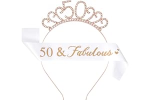 Ynkkvre 50th Birthday Crown for 50th Birthday Decorations Women Birthday Gift Party Accessories.Rose Gold & Fabulous Rhinestone Crown for Women 50th Birthday Gift Party Decorations Supplies
