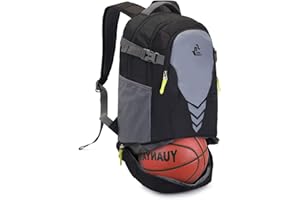 Sac à Dos de Basket-Ball athlétique léger de 35L, Sac à Dos de Gymnastique Multifonctionnel avec Compartiment pour Ballon au Fond, adapté au Ballon de Volley-Ball, de Football et de Soccer.