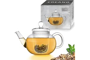 Creano Tetera de cristal de 0,8 L, con colador de vidrio y tapa, prensa de té ideal para preparar tés sueltos, sin goteo
