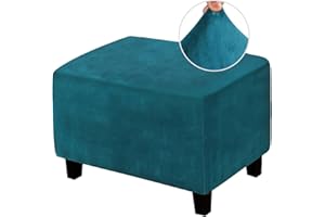 LiveGo Funda otomana, Funda de Puf, Funda de Reposapiés Rectangular de Terciopelo Lavable, Elástico Extraíble a Prueba de Polvo (XL, Azul Verde)