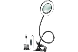 MACASA 10X Magnifying Glass with Light and Timer, 2 in 1 Magnifying Desk Lamp, 3 Color Modes 10 Dimmable Brightness, Flexible Gooseneck Magnifier with Light for Craft Hobby Sewing Close Work(No Adapter)