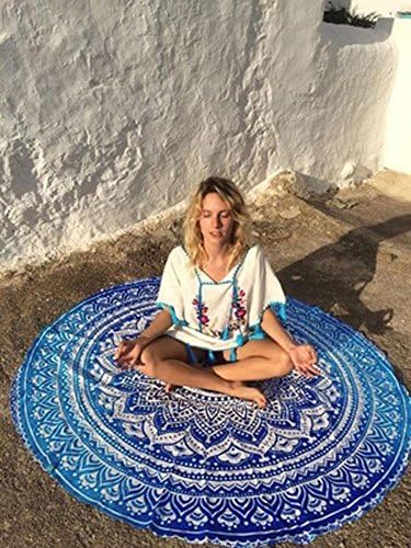 DCY Hippie Hippy Style Throw Bedding Bedspread Gypsy Wall Hanging Indian Boho Gypsy Chiffon Tablecloth Beach Towel Decorative Wall Hanging Round Meditation Yoga Mat , 1