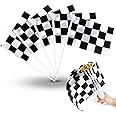 30 Pcs Checkered Flags Completely-Assembled Racing Checkered Flags Banner Race Car Decorations, Party Event Pennant Black and White Racing Flags Handheld Flags with Plastic Stick