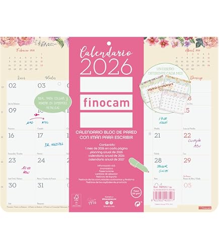 Calendrier Mural 2026 - 1 Mois Par Page De Janvier à Décembre - Spirale Double, Papier 120g/m² - Jours Fériés FR, Phases Lune - Pour Maison Ou Bureau - 8