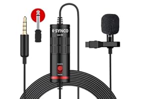 SYNCO Lav-S6 Lavalier Lapel Microphone, Professional Clip-On Lav Mic Omnidirectional Condenser 6M Cable 3.5mm for iPhone Android Smartphone Camera DSLR Audio Recorder Laptop PC