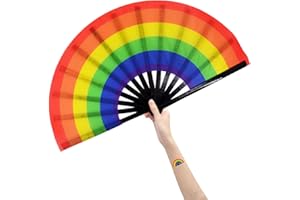 Amajiji große Ventilatoren foldin gfan, Stoff Bambus Nylon, Regenbogenfarben