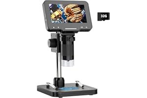 Koolertron Microscopio Digital 4.3 Pollici HD 1080P,IPS Microscopio Bambini 10-1000X, Microscopio Electronico con 32G TF Carta,8 Luci LED Microscopio Portatile
