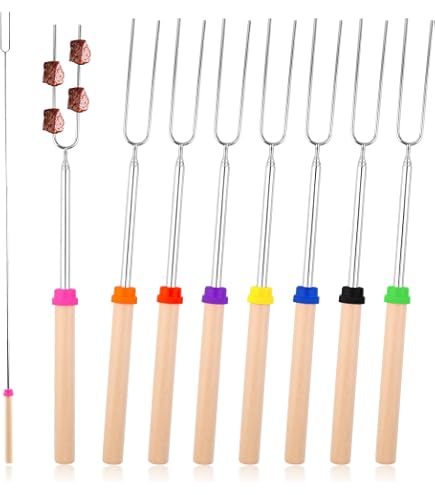8 Brochettes Télescopiques En Acier Inoxydable - Longueur Réglable 31 à 81 Cm - Pour Guimauves, Saucisses, Barbecues Et Feux De Camp