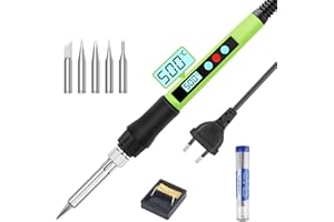 LEADERPRO Lötkolben Set, 100W LED Lötkolben mit Einstellbare und Verriegelte Temperaturen 180℃-500℃, mit ON/OFF, 10g Lötdraht, 5 Lötspitzen, Lötkolbenständer, Lötset für Reparatur des Schweißens