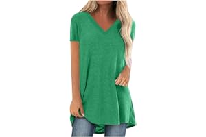 MRAT Swing Tops for Women Long Tops to Wear with Leggings O Neck Short Sleeve Tops Solid Color T-Shirt Longline Tops Plus Size Tees Summer Plus Size Shirt Blouse Club Party Personalised Tees