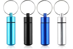 Fodlon 4 Stück Kleine Pillendose mit Schlüsselanhänger - Tragbarer Mini Pillenorganizer aus Metall für unterwegs, wasserdichter Pillenhalter, täglicher Dosierer, für Reisen und Outdoor