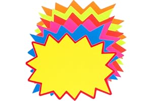 QWORK 300 st fluorescerande stjärnformade flashkort och prislappar – 9 cm x 7 cm – 6 färger