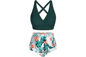 Hanna Nikole Women's Plus Size High Waist Bikini Set Push Up Swimsuit Ruched Tummy Control Swimwear Two-Piece Swimsuit