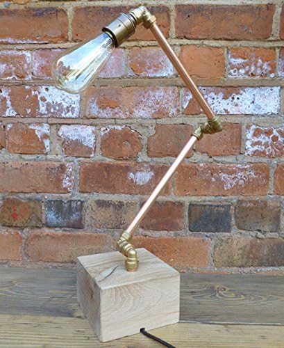Industrial Copper Pipe & Oak Table Lamp / Desk lamp