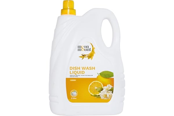 Moon & Mount Lemon Dishwash Liquid 5L Can - Concentrated Grease Cleaner for Hard Water, Hand-Friendly, Kitchen Utensil Refill Pack